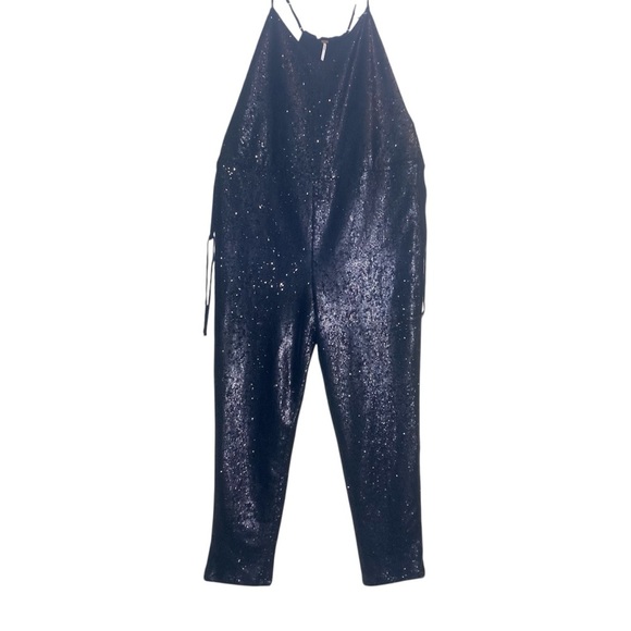 Free People Black Sequin Jumpsuit with Tapered Legs Size Small - Picture 1 of 12